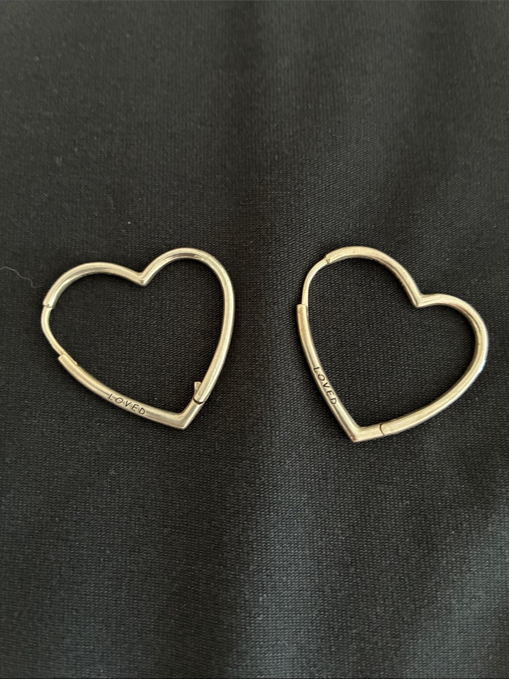 Tous Silver Heart Hoop Earrings with LOVED Detail